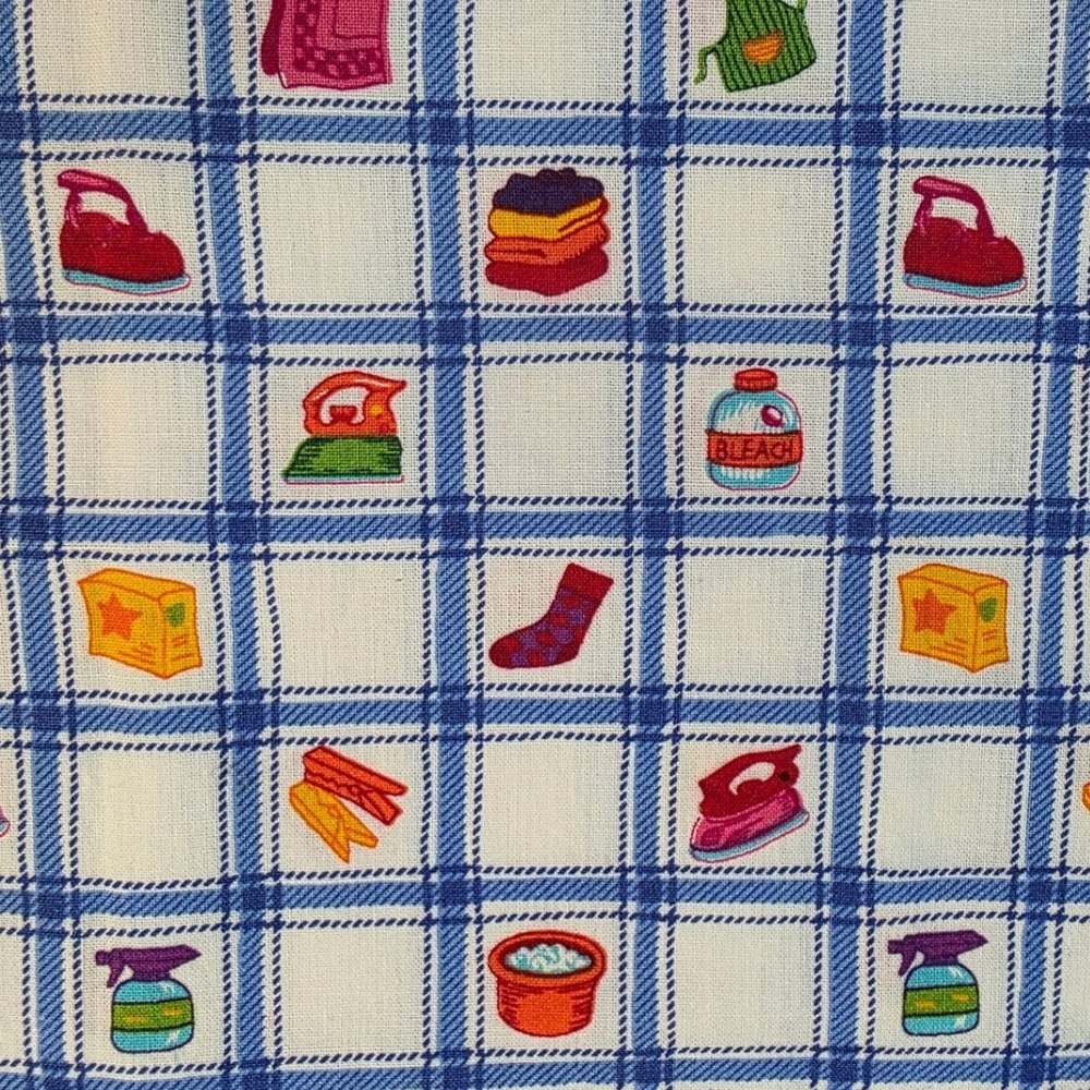 Concord Fabrics Laundry Novelty Print Blue White Grid 42in x 1yd